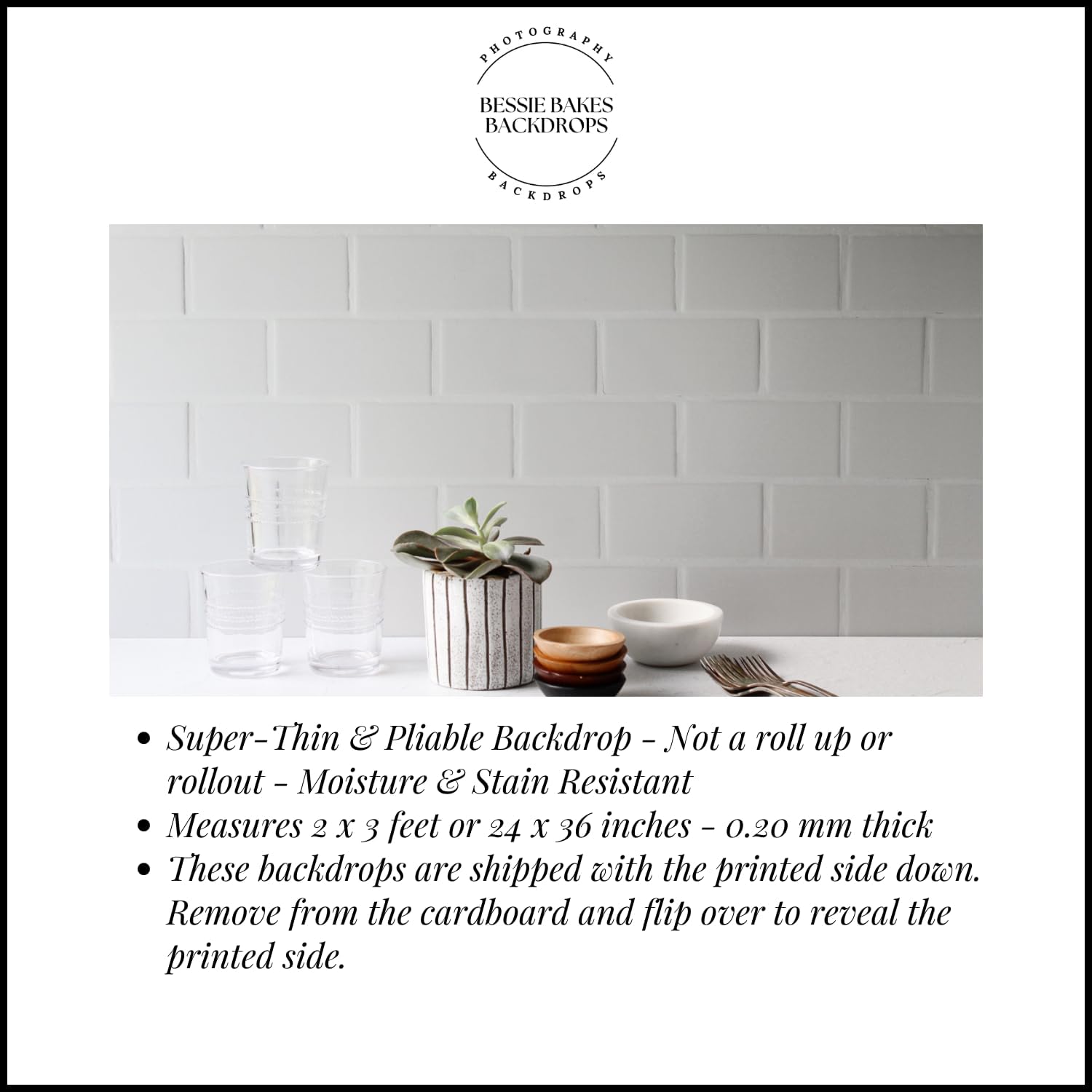 Bessie Bakes Super-Thin & Pliable Gray Concrete Replicated Photography Backdrop 2 Feet Wide x 3 Feet Long